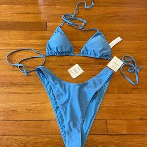 NWT Fabletics Triangle Baby Blue Bikini Set, Size Large